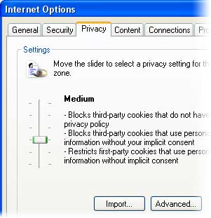 IE Option Screen - Managing Cookies